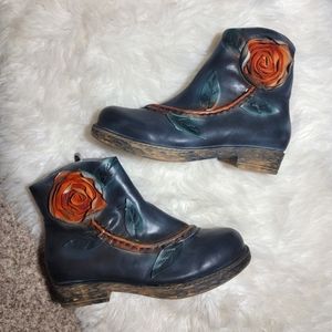 Socofy Distressed Rose Ankle Boots Leather size 9